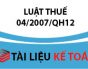 Luật thuế TNCN số 04/2007/QH12